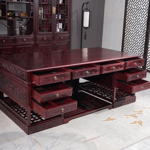 Liantange Rosewood Chinese-style Solid Wood Luxury Desk President Manager Boss Desk Antique Writing Desk Home Study Desk Australian Rosewood 1.6 Meter Flower and Bird Single Table