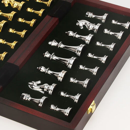 誉静金属象棋套装木质折叠棋盘比赛专用象棋chess 金色+亮色 6630(大号)王高7.6cm