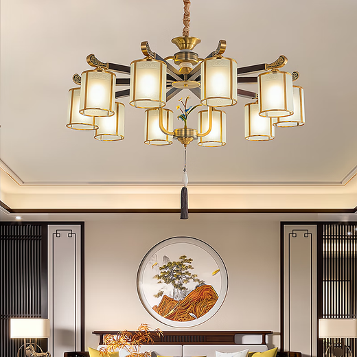 2025 Nuevo estilo NUEVO Estilo Downward All Copper NUEVA ALMA DE ALMA DE ALIMENTO DE COLLO CHANDELier Estilo chino Restaurante de té de villa atmosférica de alta gama Restaurante 9889-10 CABEZA DE COPPUL