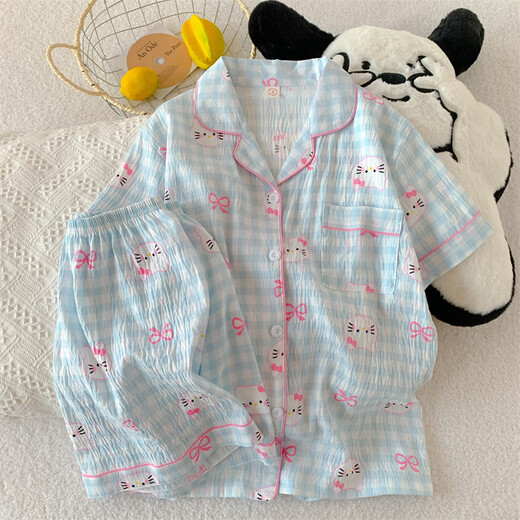 Pajamas for women, summer short-sleeved cloud cotton ladies 2025 new student cute cartoon summer home clothing set QDMBE688 2XL Recommended weight 135 Jin [Jin equals 0.5 kg]