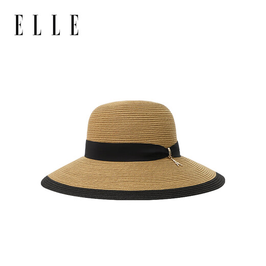 ELLE防晒帽女遮阳帽显脸小草帽夏大帽檐帽子防紫外线礼物送女友