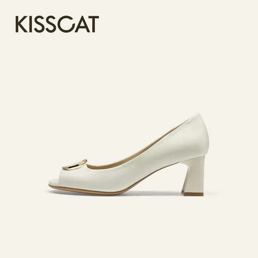 Kisscat küssen katze [elegance symbol] dicke fisch mundschuhe 25 sommer neue schöne sandalen französische sandalen Frauen hellrosa weiß 38