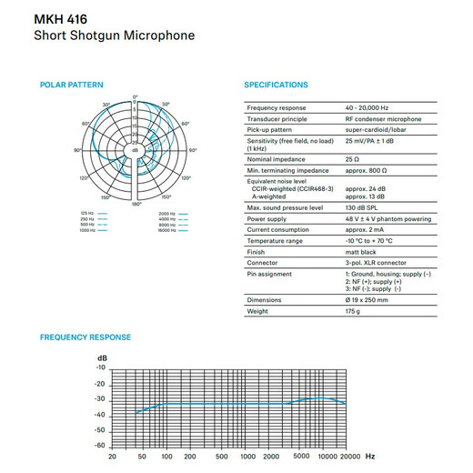 Sennheiser MKH416 professional film and television simultaneous recording condenser microphone SLR camera interview directional microphone MKH416-P48U3 (requires 48V power supply)