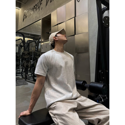 POUM美式高街潮牌短袖男士夏季冰丝棉休闲运动速干T恤TX902灰色XL