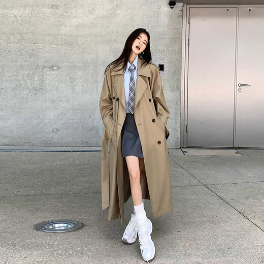 GARNUO khaki windbreaker jacket for women mid-length 2025 spring and autumn new small high-end British style casual coat Khaki M [111-130Jin[Jin equals 0.5 kg]]

