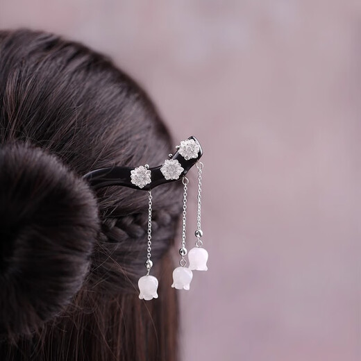 Kamalun (KAMALUN) ebony hairpin ancient bell lily hairpin plum blossom tassel new Chinese style hairpin hair accessories Chinese Valentine's Day gift lily of the valley flower tassel hairpin