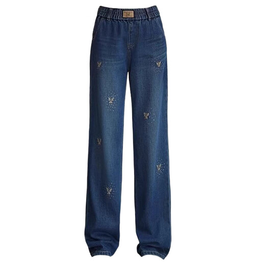 Jeans brodés à taille haute yimuqi pour le rendre pantalon raide mince et lâche pour les femmes 2025 Nouveau style 9928 # Cement Gray S
