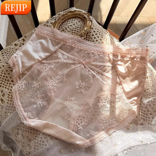 REJIP轻奢法式纯欲蕾丝内裤女性感提臀夏季薄款透气中腰绑带少女生私房 黑色 XL 120-140斤 3883