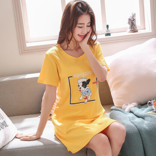 恋舒柔睡裙女款夏季棉质短袖2025新款家居服网红女士夏天夏款过膝睡衣裙 C1105 M 女(75-95斤)