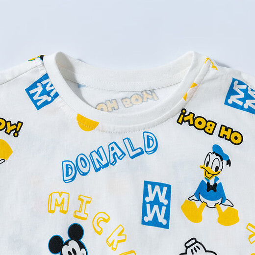 Disney summer children's clothing boys' T-shirt Mickey Donald Duck cartoon fashionable casual versatile skin-friendly comfortable and breathable short-sleeved T-shirt 222S1695 book white 110