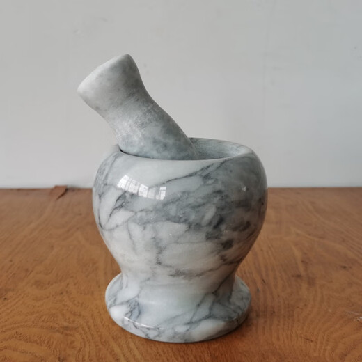 Zhiyao white marble mortar grinder garlic mortar household stone garlic masher garlic masher garlic press masher medicine jar set of white marble mortar