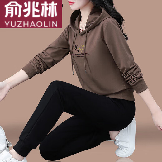 
Yu Zhaolin (YUZHAOLIN) hooded women's sweatshirt sports suit for women's spring and autumn 2025 new middle-aged autumn outfit loose casual sports two-piece set wine red 753 M (80-95Jin [Jin equals 0.5 kg])