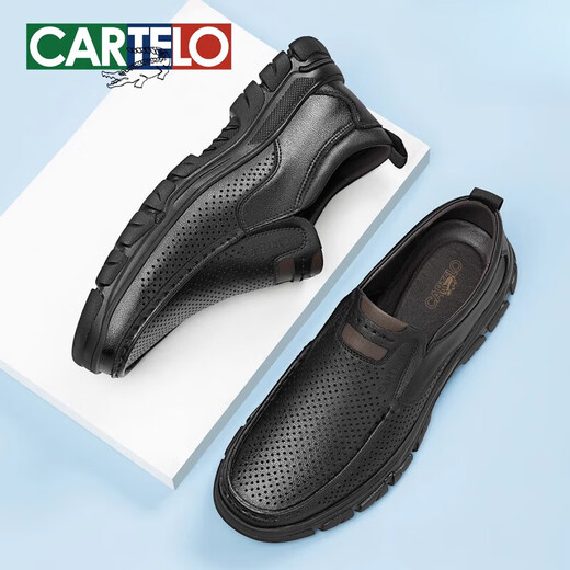 Cocodile Katile Crocodile Hollow Sandal Sandal Sandal Sandal For Men in Summer Flin-Fin-Wide Few Un pie Cuero genuino Padre de mediana edad Zapatos para hombres Black-Hollow Breathable-6629t 39 _ STANDARD de cuero Tamaño