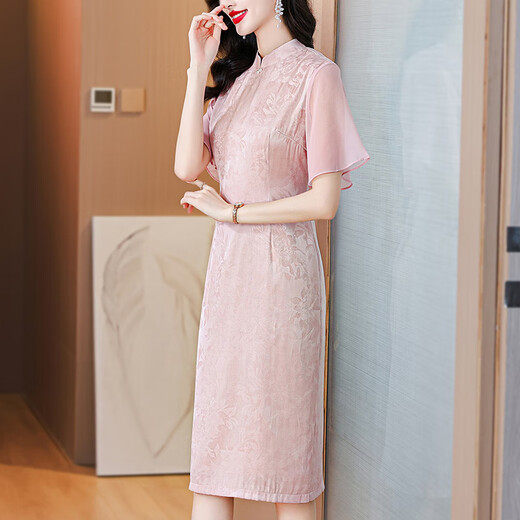 Dainaya Cheongsam Damen 2025 Frühlings- und Sommer Neues großer Frauenkleidung Chinesische Stil Chinesische Stil täglicher Verbesserung Retro Hanfu Kleid 1591 Pink L