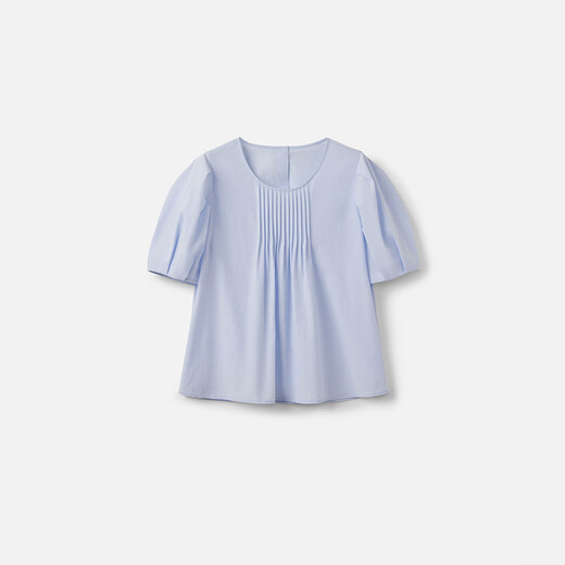 播俏皮减龄泡泡袖衬衫女25夏季新款圆领小A版宽松衬衣DDS2HD5012 B20碧落 M