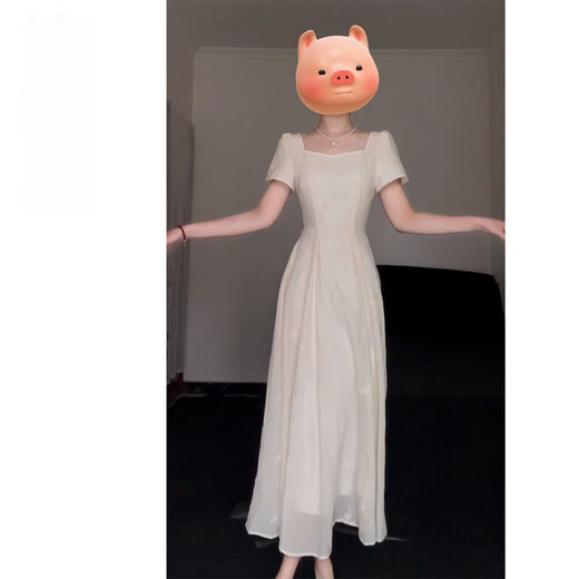 拉夏贝尔（La Chapelle）茶歇法式绣花连衣裙2025女夏气质收腰短袖大摆长温柔初恋约会仙女 连衣裙 S 建议90斤以下