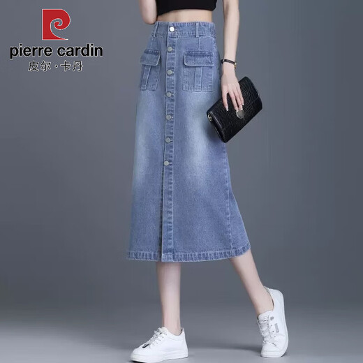 Pierre Cardin Denim Rock 2025 Spring- und Herbst neuer kleiner Mensch mit hoher Taille geschlitzs birnenförmiger Hüftrock gerade Rock 698# Black 3xl