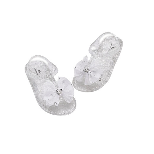 DAVE&BELLA children's sandals summer new girls transparent princess shoes baby girl open toe shoes children's casual shoes crystal silver ready stock 22