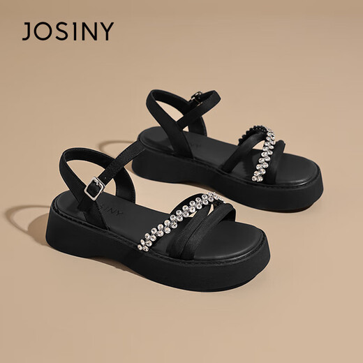 Zhuosini Schwammkuchen dicke Sandalen für Frauen im Sommer tragen koreanische kleine Absatzschuhe schwarz 37