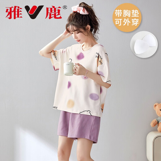 Yalu Pajamas Summer Women 2025 Nuevo estilo con almohadillas en el pecho mangas cortas Algodón de algodón fresco de algodón grande de tamaño grande