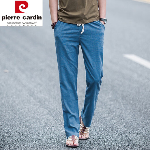 皮尔卡丹（pierre cardin）男士大码亚麻裤大码宽松直筒休闲运动裤复古粗布棉麻长裤麻布裤男 卡其色 偏深 L 125-145斤