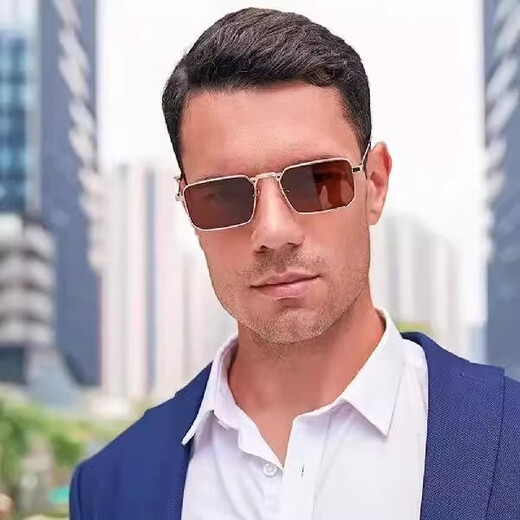Metal frame square sunglasses men's sunglasses UV anti-small glasses legs simple and fashionable golden full frame European and American black gold frame black gray lens