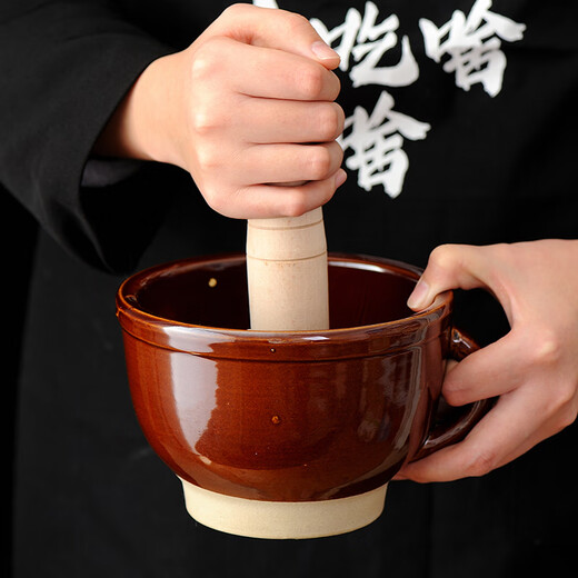 Fat Donglai's same style household garlic hammer, old-fashioned hammer for pounding garlic, garlic paste, pepper, preserved egg, tea, ceramic pounding, coarse pottery thunder bowl type B + chicken wing wood garlic hammer