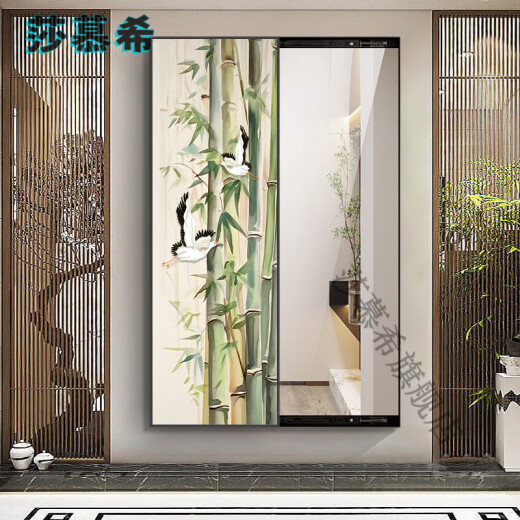 
ShamUXI (SHAMUXI) bamboo report safety living room hidden full length mirror decorative painting new Chinese style entrance mirror hanging painting bedroom wear fitting mirror WH-725-C-bamboo report safety 50*150+ crystal porcelain scratch-proof + left push-pull