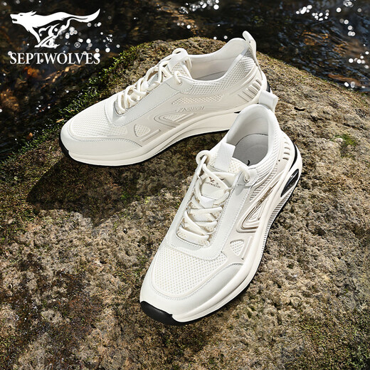 Siete lobos zapatos para hombres para verano nuevos zapatos de malla transpirable para hombres anti-odor zapatos casuales versátiles blancos zapatos deportivos de carrera gruesa 1048 38