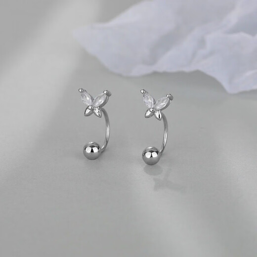 Wanmu s999 sterling silver earrings, butterfly earrings, new screws, exquisite sleeping ear piercing, no need to remove them, 9999 solid silver butterfly hook screw earrings, sterling silver, one pair