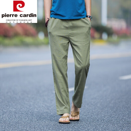 皮尔卡丹（pierre cardin）男士大码亚麻裤大码宽松直筒休闲运动裤复古粗布棉麻长裤麻布裤男 卡其色 偏深 L 125-145斤