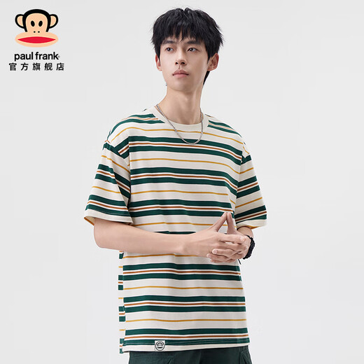 大嘴猴（paul frank）美式潮牌条纹男士短袖T恤春夏季薄款宽松圆领弹力百搭男装体恤衫 绿色698D【官方正品】 3XL 【建议170-190斤】