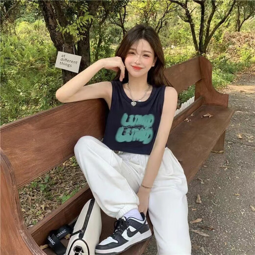 Peiruan Pure Cotton Sftender Vest Sports Chaleco de mangas para mujeres Diseño de verano de diseño de verano fuera de la parte superior corta suelta azul marino xl [110-125jin [Jin iguala 0.5 kg]]]