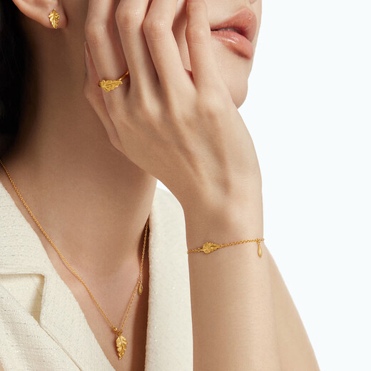 Chow Tai Fook Golden Branch Jade Leaf Three Gold Hardware Wedding Full Golden Gold Collier de femmes pour les cadeaux pour les vacances de la petite amie Cade de vacances EOF1585 45cm environ 5,15 g de prix (frais de travail de 480)