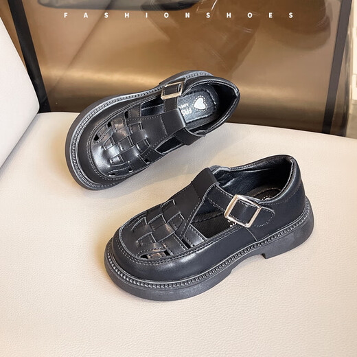 Children's Shoes 2025 Spring and Summer New Girls' Loafers Korean Style Versatile Small Leather Shoes for Big Children and Girls Princess Shoes Black 26 Inner Length 16.7/Suitable for Foot Length 15.7