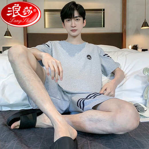 Langsha Pure Pajamas Pajamas Men's Summer Summer New Shorts de manga corta Capele Simple High-End Home Ropa de dos piezas Set 9928 Hombres de algodón puro [de manga corta + pantalones cortos] L Tamaño [100-125Jin [Jin equivale a 0.5 kg]]]