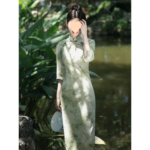 HUALIN FASHION绿色旗袍新款夏季2025春季新中式改良少女年轻款气质高端日常长裙 829绿色 M