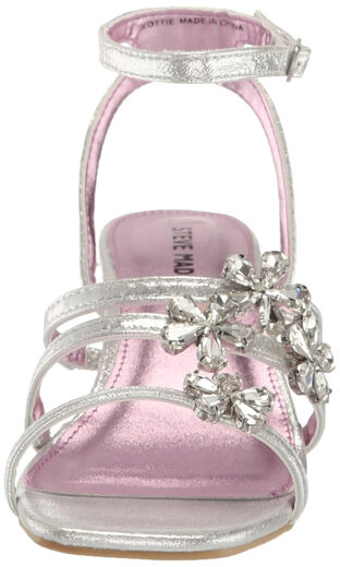 Steve Madden Girls' Shoes Lottie High Heel Sandals, Silver Silver 2 Little Kid
