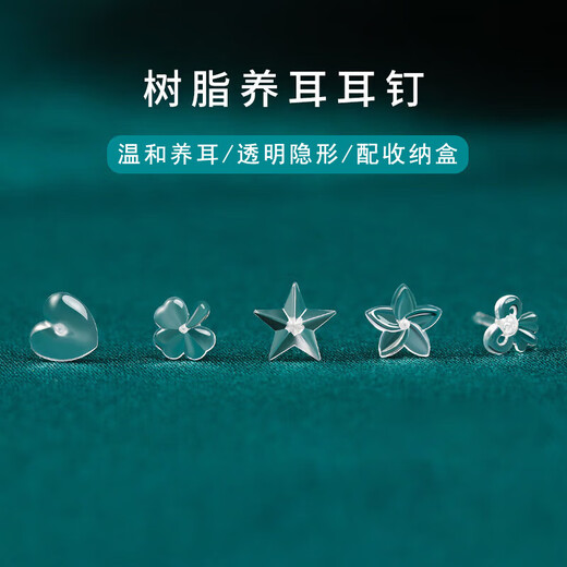 Su Shiliu resin ear studs for ear piercing, ear sticks, ear sticks for students, transparent, invisible, simple, compact, anti-blocking ear needles, girls' ear jewelry, 5 pairs of invisible models, 6-compartment storage box