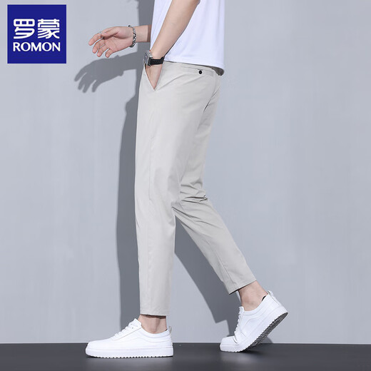 Romon Herren Summer Cropped Hosen Schlanke Eisseide dünne Businessanzughose Herren neue Lauer-Leg-Hose 79T9905 Black 30