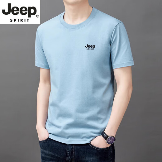 JEEP SPIRIT高端短袖T恤男士2025年夏季纯棉圆领宽松休闲半袖体恤男款新款 YS9929军绿 2XL 120【141-160斤】