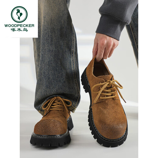 Woodpecker CleanyFit Mickey Big-head Derby Chaussures pour hommes Men's Retro Casual Business Workwear Chaussures Sole épaisses Chaussures à grande tête Brown Renforced 39
