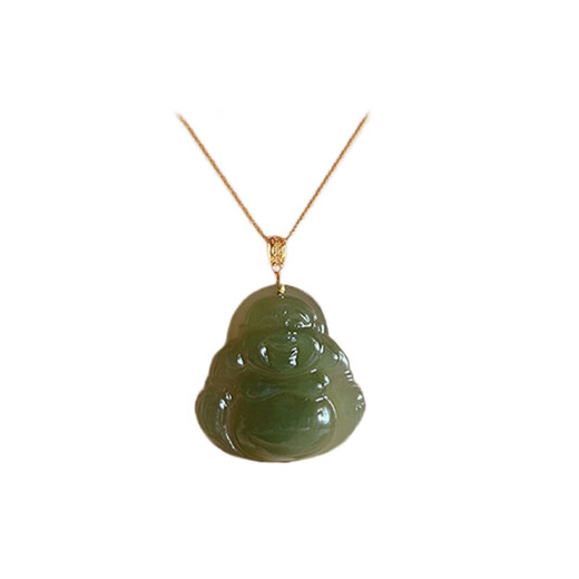 Bhiodha gold shop jade and field jade 18k gold necklace Maitreya Buddha male pendant jade jade Buddha hanging female laughing Buddha Gao Bingqing white pendant (18K gold button head) Lao Feng