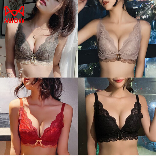 猫人女人内衣套装无钢圈性感收副乳防下垂小胸聚拢复古法式文胸套装 草芥绿色套装 75A 34B