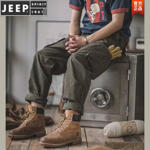 JEEP SPIRIT大码美式复古魔术贴工装裤阿美咔叽口袋束脚日系宽松长裤休闲男夏 灰色【主图款】 XL 建议125-145斤
