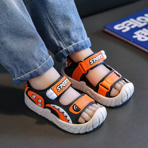 Remtin colorful summer fun boys' sandals 2025 summer Korean style student soft bottom beach shoes for small and medium-sized children baby boys' shoes gray 23 inner length 14.5 cm
