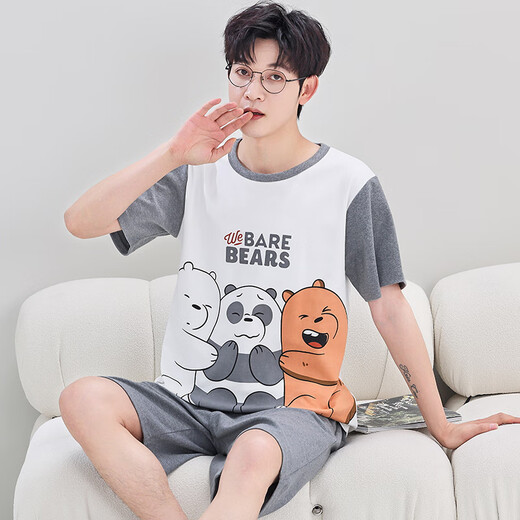 Modal Men's Pyjamas Summer Summer à manches courtes en coton pur Summer Summer Men's Big Children Teenagers Vêtements de vêtements de grande taille en vrac Set à manches courtes Shorts-Q1396 Version d'adolescence Little Blanc Little White - [70-85Jin [Jin est égal à 0,5 kg]]]