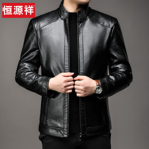 Hengyuanxiang simulated leather soft leather jacket for men spring and autumn pu leather jacket for middle-aged and elderly men motorcycle casual leather jacket black M 170