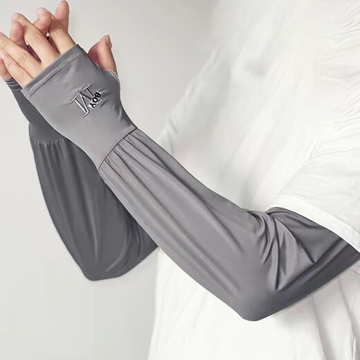 Sherundo Sunscreen Ice Sleeves Men's Large Size Loose Ice Silk Sunscreen Sleeves Summer Outdoor Cycling Driving Fishing Sunshade Hand Sleeves Two Pairs - Dark Gray