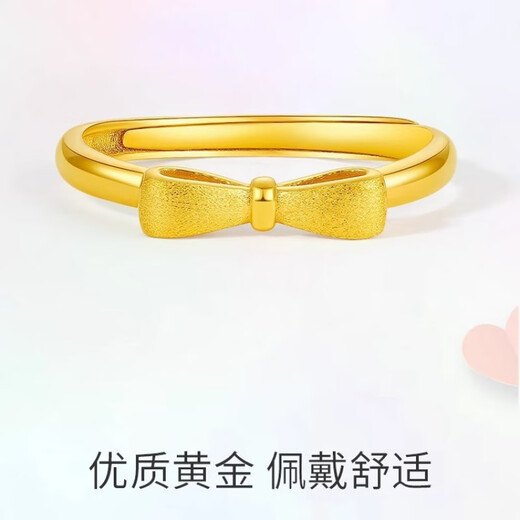 Taijufu gold-wrapped 999 solid gold ring, gold fugitive princess bow index finger ring, fashionable commuting style for girlfriend, bow ring for women, gold weight (0.15 grams)